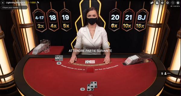 lightning blackjack en direct evolution gaming regles ou jouer live casino